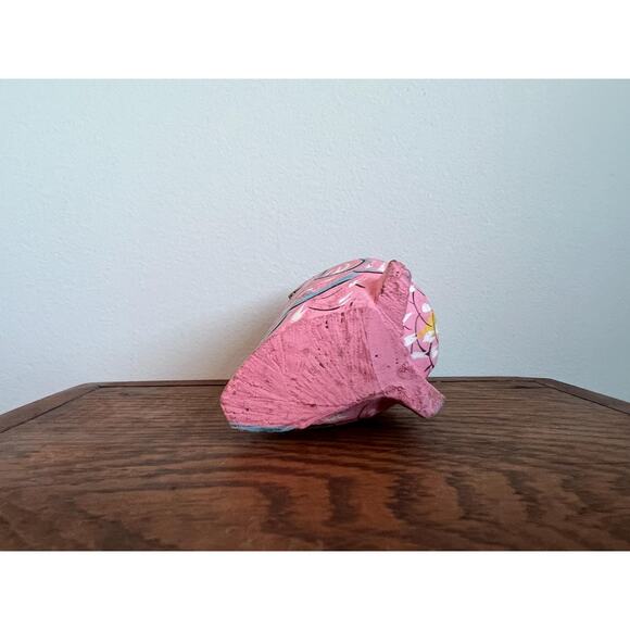Quirky Hand Carved Owl Figurine Pink Folk Art 3.25" Trinket Small Gift Idea - Picture 4 of 8